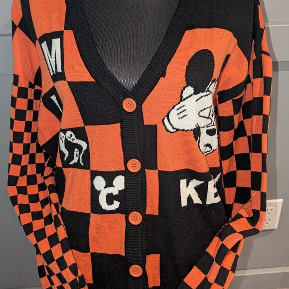 Disney Her Universe Sweater Womens Size XL Mickey Mouse Cardigan Orange Black - Picture 5 of 6